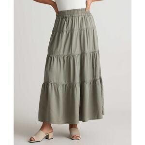 Quince Vintage Wash Tencel Tiered Maxi Skirt Olive Green Size S